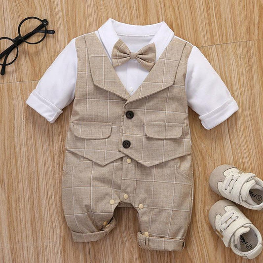 Baby Handsome Polyester Jumpsuit Children Fake Two Pieces - TOYCENT 