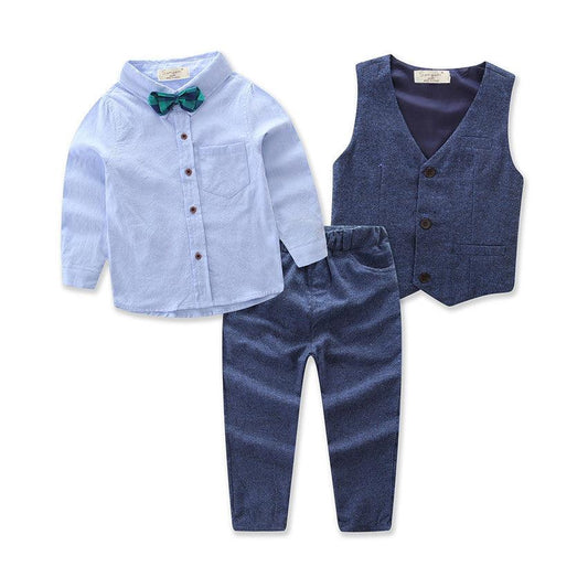 Children's Clothing Boys' Gentleman Long-sleeved Shirt And Pants Three-piece Suit - TOYCENT 