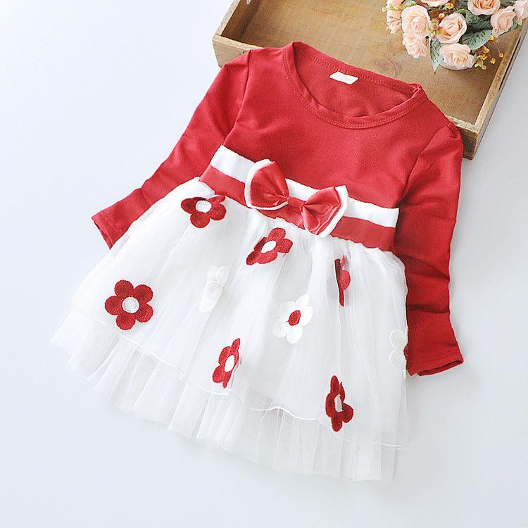 Flower bow long sleeve dress - TOYCENT 