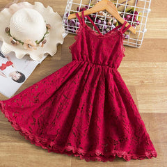 Children's Embroidered Skirt Lace Dress With Suspenders And Beautiful Back - TOYCENT 