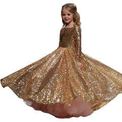 Girls' Little Princess Dress With Gold Sequins And Fluffy Yarn