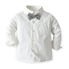 Boys Bib Solid Color Shirt Long-Sleeved Two-Piece Suit - TOYCENT 