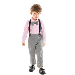 Boys Bib Solid Color Shirt Long-Sleeved Two-Piece Suit - TOYCENT 