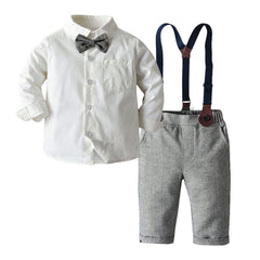 Boys Bib Solid Color Shirt Long-Sleeved Two-Piece Suit - TOYCENT 