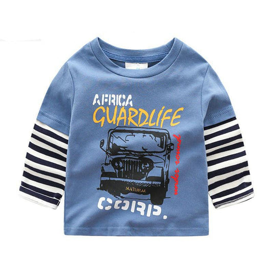 Boys T-shirt Kids Tees Baby Child Boy Cartoon Tops Spring Children Tee Long Sleeve Cotton Cars Trucks Bus Striped Autumn Shirt - TOYCENT 