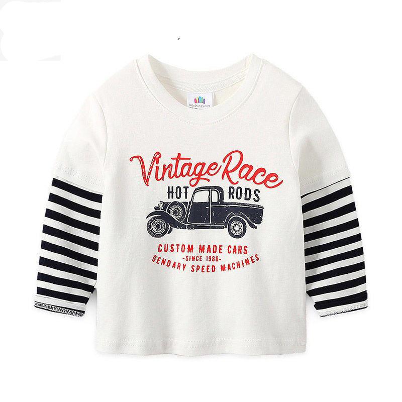 Boys T-shirt Kids Tees Baby Child Boy Cartoon Tops Spring Children Tee Long Sleeve Cotton Cars Trucks Bus Striped Autumn Shirt - TOYCENT 