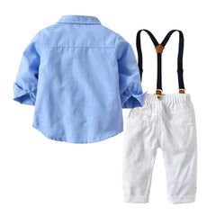 Boys Gentleman Bib Pant Suit Long Sleeve Bow Tie - TOYCENT 