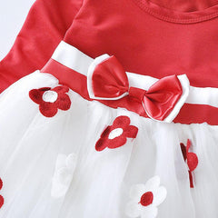 Flower bow long sleeve dress - TOYCENT 