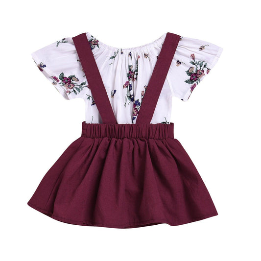 Patricia Floral Set Toddler Kids Baby Girls Floral Romper Suspender Skirt Overalls 2PCS Outfits Baby Clothing - TOYCENT 