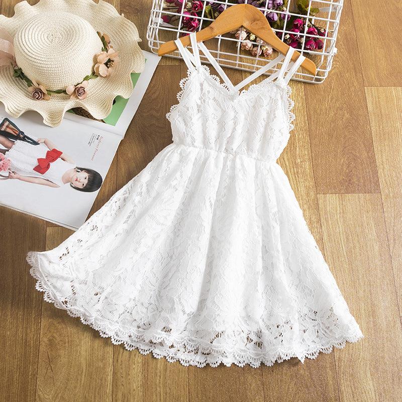 Children's Embroidered Skirt Lace Dress With Suspenders And Beautiful Back - TOYCENT 