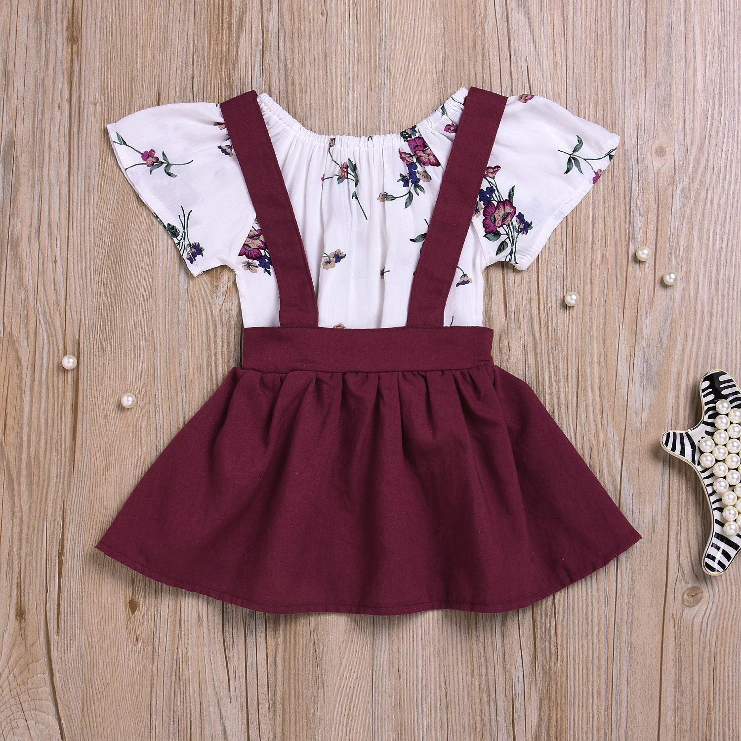 Patricia Floral Set Toddler Kids Baby Girls Floral Romper Suspender Skirt Overalls 2PCS Outfits Baby Clothing - TOYCENT 