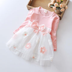 Flower bow long sleeve dress - TOYCENT 