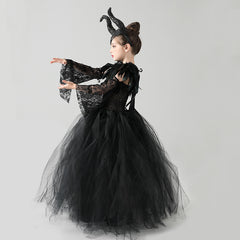 Girls Fashion Black Mesh Dress Performance Costume