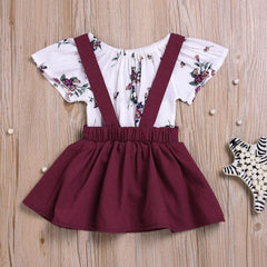 Patricia Floral Set Toddler Kids Baby Girls Floral Romper Suspender Skirt Overalls 2PCS Outfits Baby Clothing - TOYCENT 