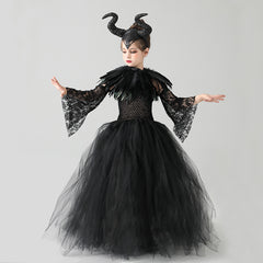 Girls Fashion Black Mesh Dress Performance Costume