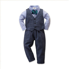 Children's Clothing Boys' Gentleman Long-sleeved Shirt And Pants Three-piece Suit - TOYCENT 