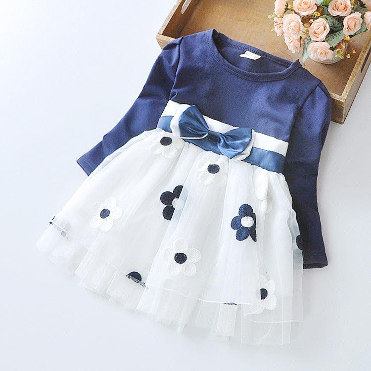 Flower bow long sleeve dress - TOYCENT 