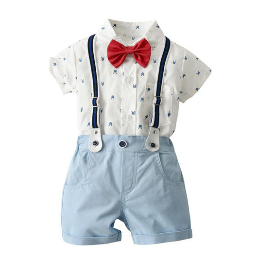 British Gentleman Suspender Pants Two-piece Summer Short-sleeved Men's Clothing - TOYCENT 