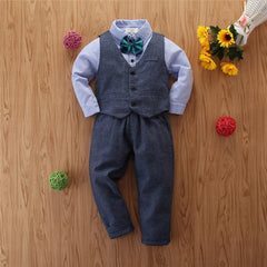 Children's Clothing Boys' Gentleman Long-sleeved Shirt And Pants Three-piece Suit - TOYCENT 