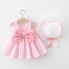 Baby Girl Plaid Skirt Fashion Girl Skirt Free Straw Hat - TOYCENT 