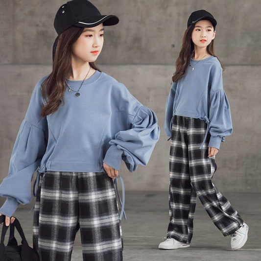Girls' Suits Western Style Korean Children's Clothing Trendy Plaid Trousers Big Kids - TOYCENT 