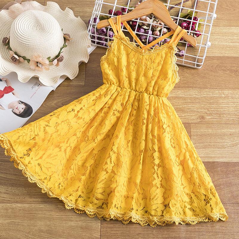 Children's Embroidered Skirt Lace Dress With Suspenders And Beautiful Back - TOYCENT 