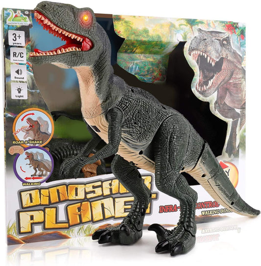 Remote Control R C Walking Dinosaur Toy With Shaking Head,Light Up Eyes & Sounds ,Velociraptor,Gift For Kids Amazon Platform Banned - TOYCENT 