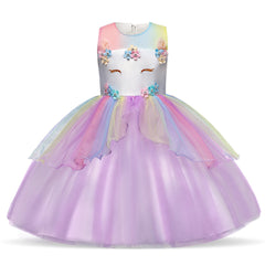 Princess Dress Children Fluffy Yarn Flower Girl Piano Costume