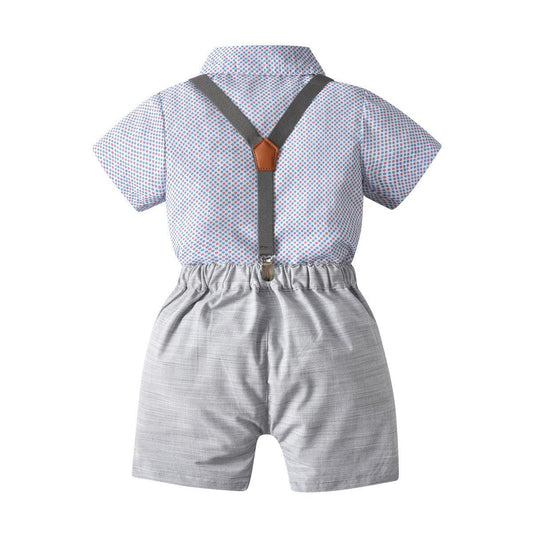 Summer Boys' Colorful Polka Dot Bow Tie Shirt Suspender Shorts Gentleman Suit - TOYCENT 