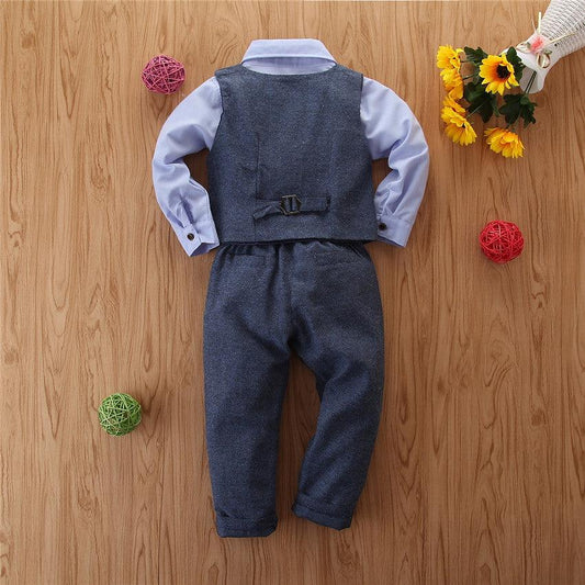 Children's Clothing Boys' Gentleman Long-sleeved Shirt And Pants Three-piece Suit - TOYCENT 